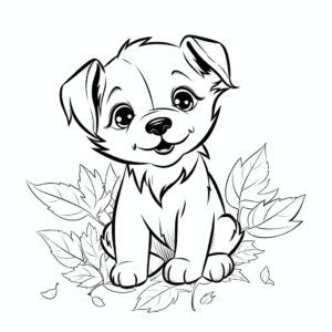 Desenho de cão em folhas de outono para colorir