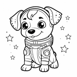 Desenho de cão em um traje espacial para colorir