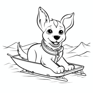 Desenho de cão em um trenó para colorir