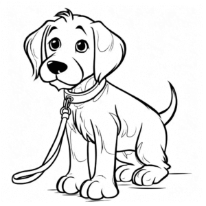 Desenho de cão na coleira para colorir