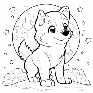 Desenho de cão na lua para colorir