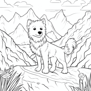 Desenho de cão na montanha para colorir