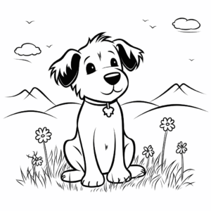 Desenho de cão na natureza para colorir