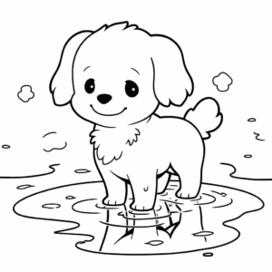 Desenho de cão na poça para colorir