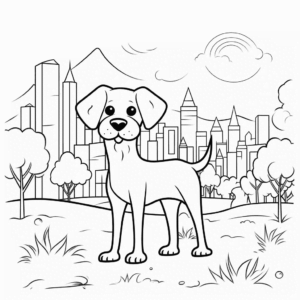 Desenho de cão no parque para colorir