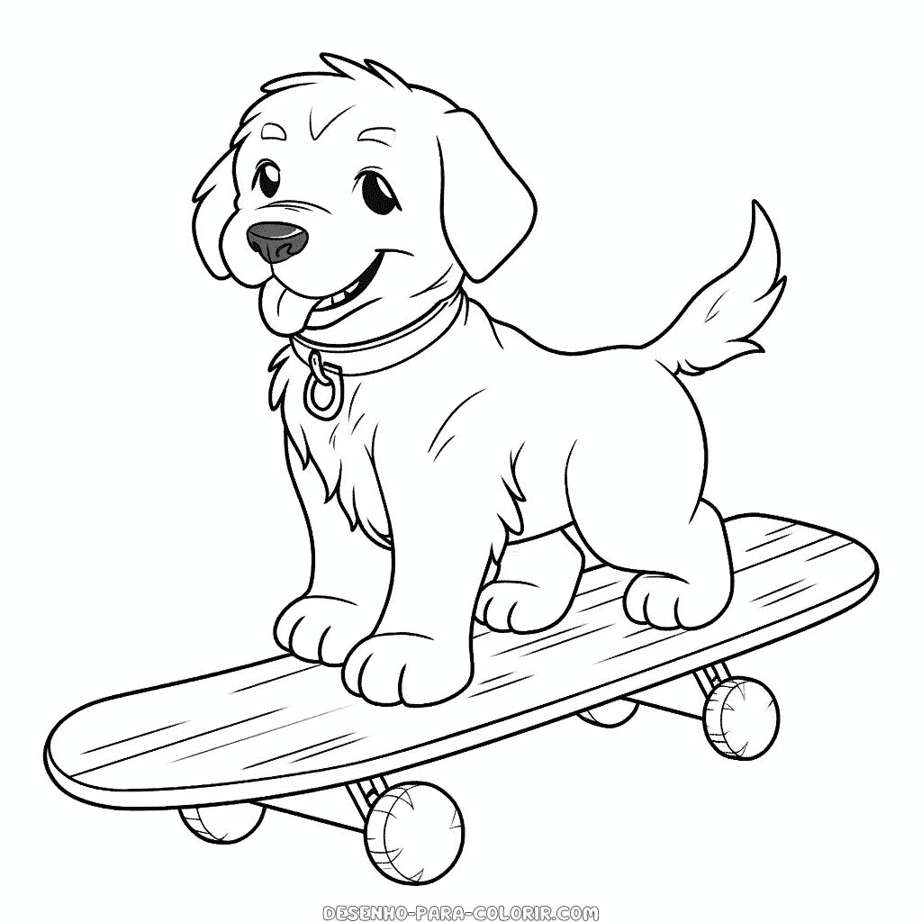 Desenho de cão no skate para colorir