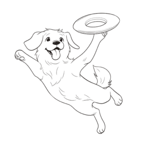 Desenho de cão pegando frisbee para colorir