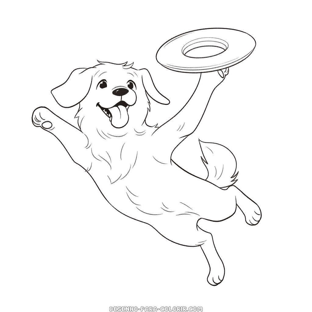 Desenho de cão pegando frisbee para colorir