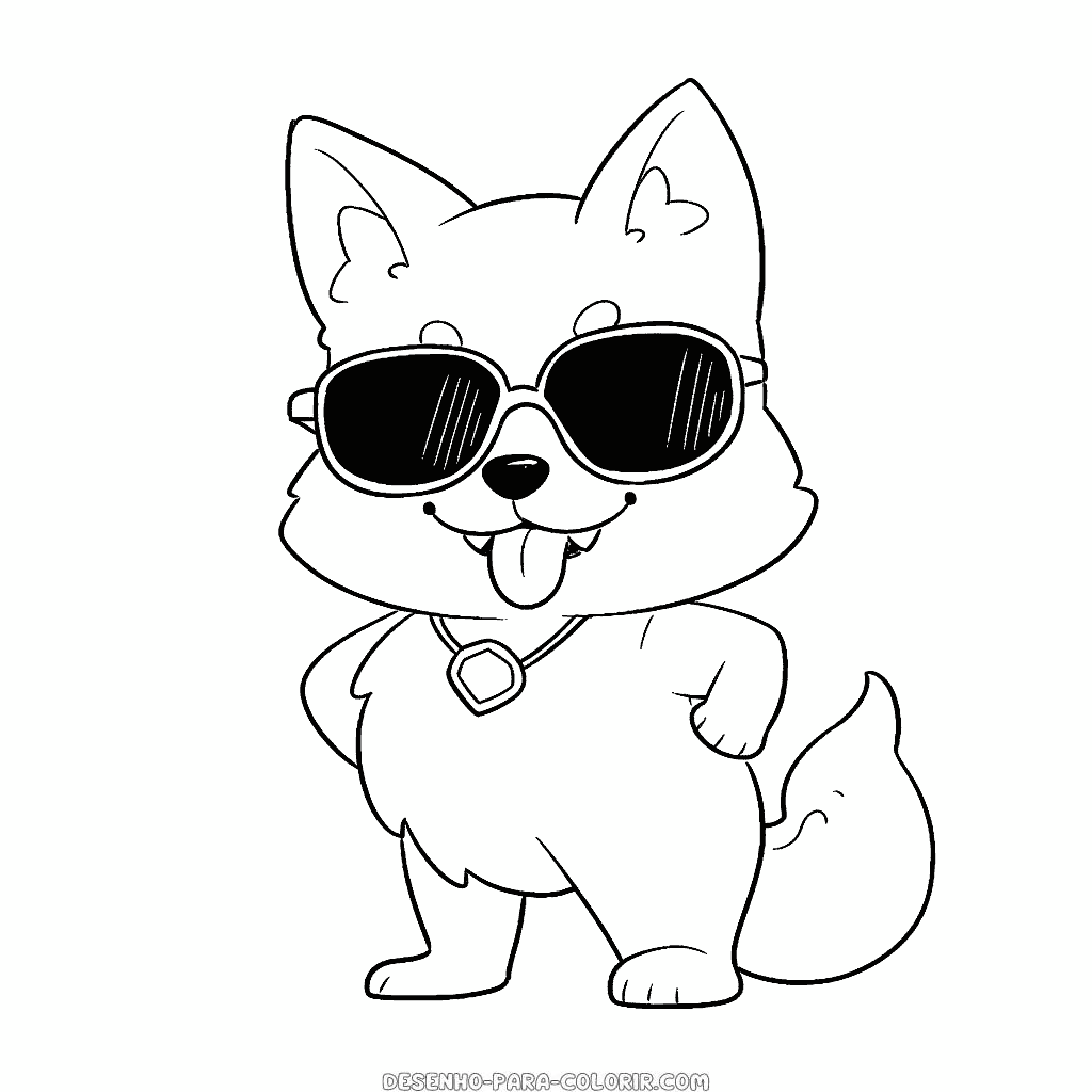 Desenho de cão usando óculos de sol para colorir