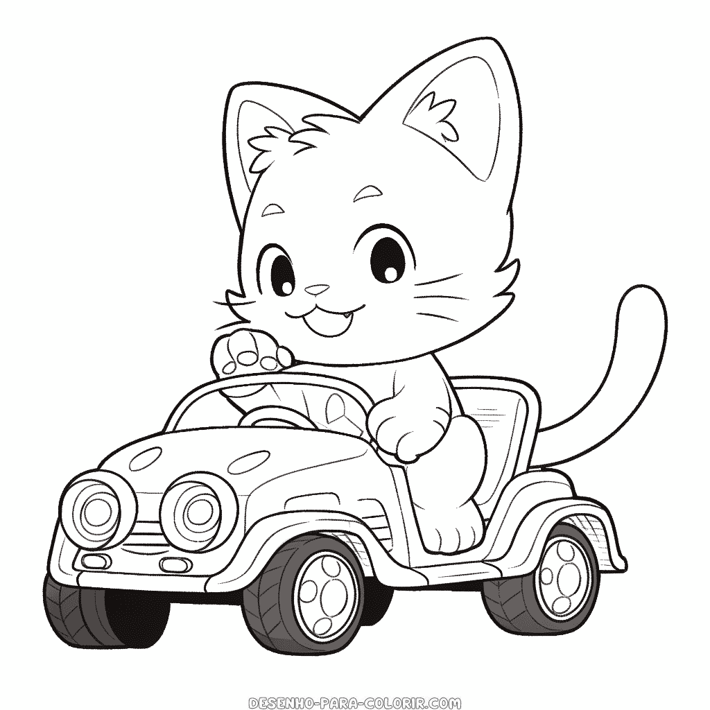 Desenho de carro de gato para colorir