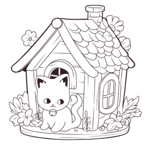 Desenho de casa para gatos para colorir