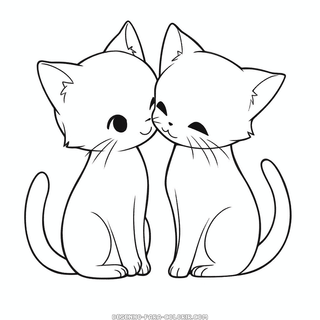 Desenho de casal de gatos para colorir