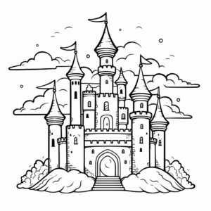 Desenho de castelo da princesa unicórnio para colorir