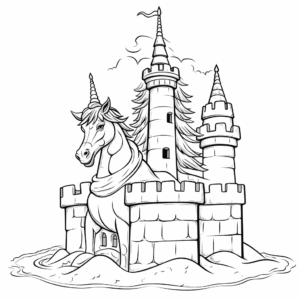 Desenho de castelo de areia de unicórnio para colorir