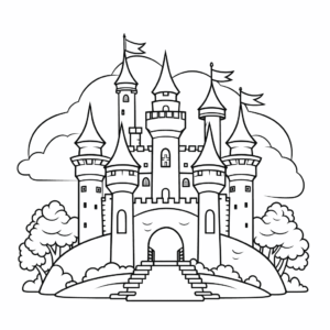 Desenho de castelo de unicórnio para colorir