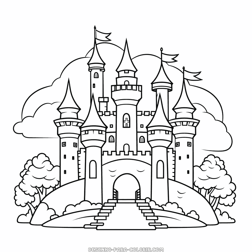 Desenho de castelo de unicórnio para colorir