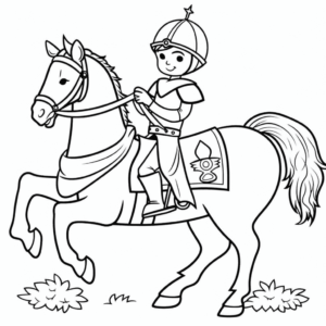 Desenho de cavaleiro e cavalo para colorir