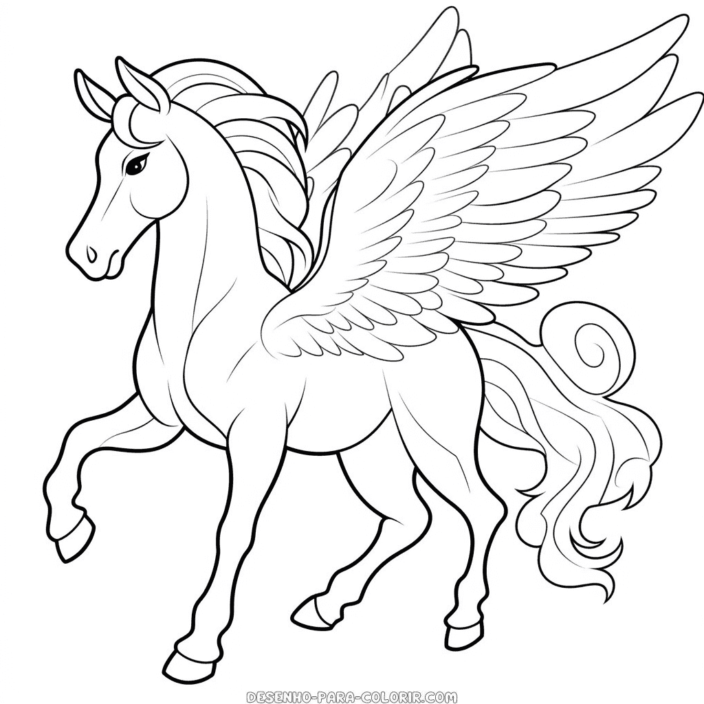Desenho de cavalo com asas para colorir