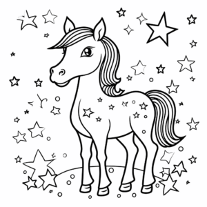 Desenho de cavalo com estrelas para colorir