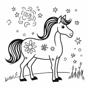 Desenho de cavalo com fogos de artifício para colorir