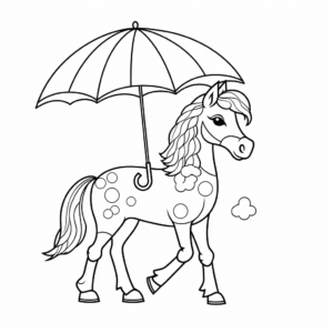 Desenho de cavalo com guarda-chuva para colorir