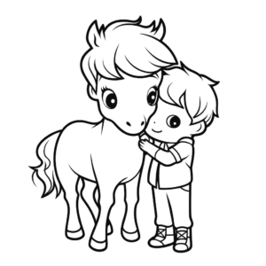 Desenho de cavalo com menino para colorir