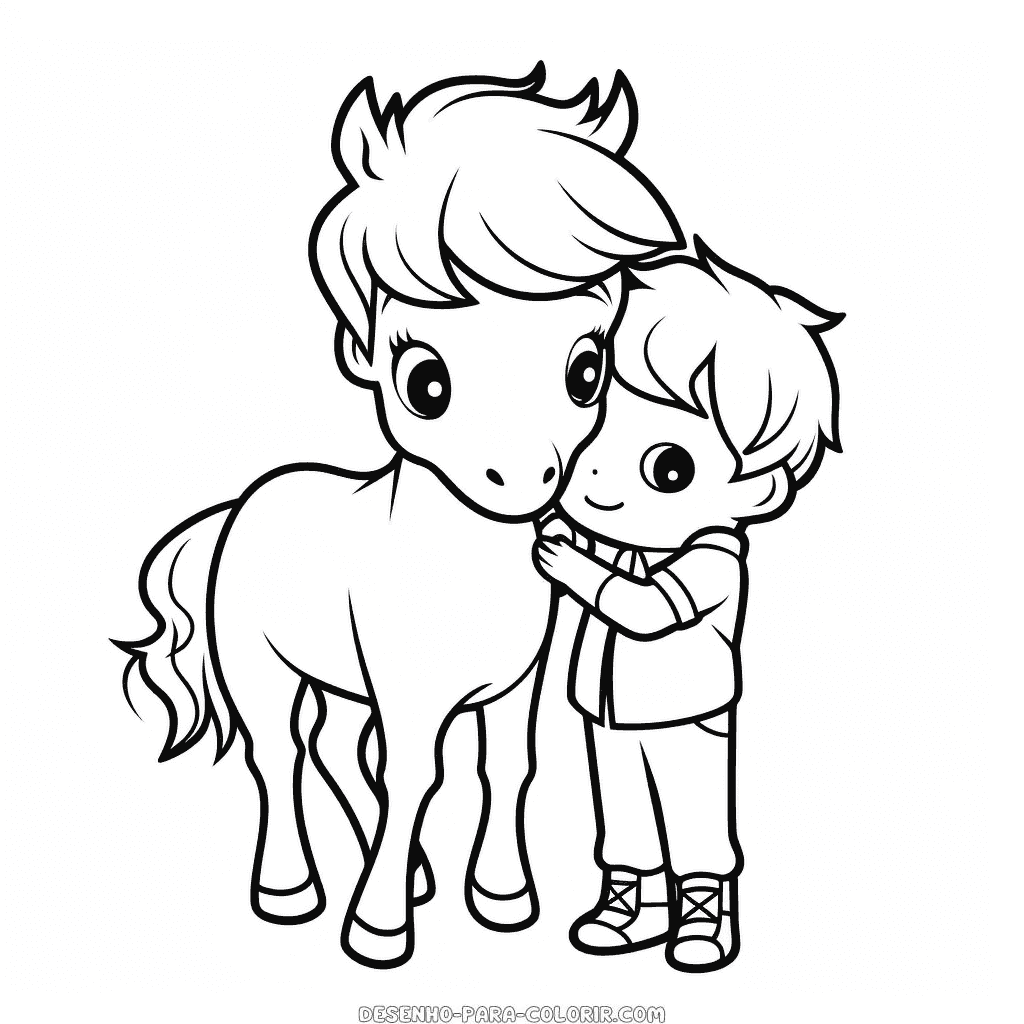 Desenho de cavalo com menino para colorir
