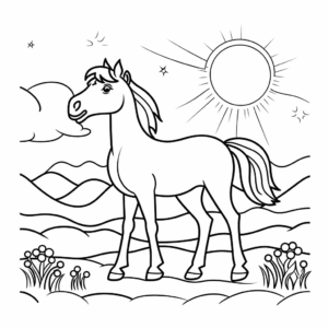 Desenho de cavalo com sol para colorir