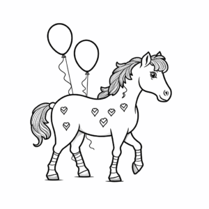 Desenho de cavalo com um balão de aniversário para colorir