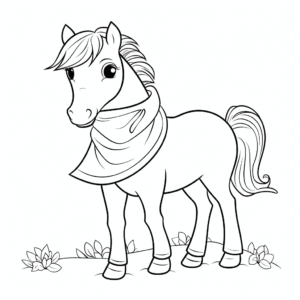 Desenho de cavalo com um cachecol para colorir