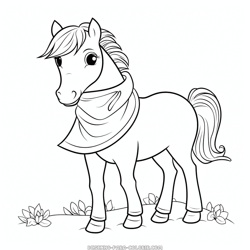 Desenho de cavalo com um cachecol para colorir