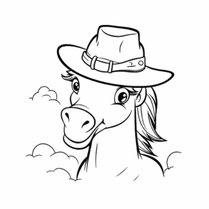 Desenho de cavalo com um chapéu para colorir