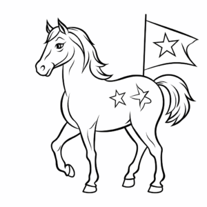 Desenho de cavalo com uma bandeira para colorir