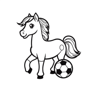 Desenho de cavalo com uma bola de futebol para colorir