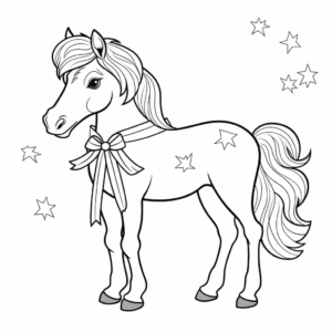 Desenho de cavalo com uma fita para colorir
