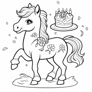 Desenho de cavalo de aniversário para colorir