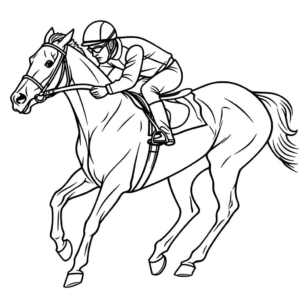 Desenho de cavalo de corrida jockey para colorir