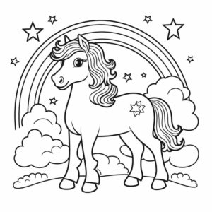 Desenho de cavalo e arco-íris para colorir