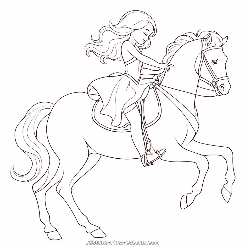 Desenho de cavalo e cavaleiro para colorir