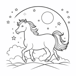 Desenho de cavalo e lua para colorir