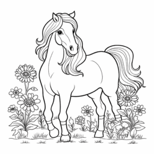 Desenho de cavalo e margaridas para colorir