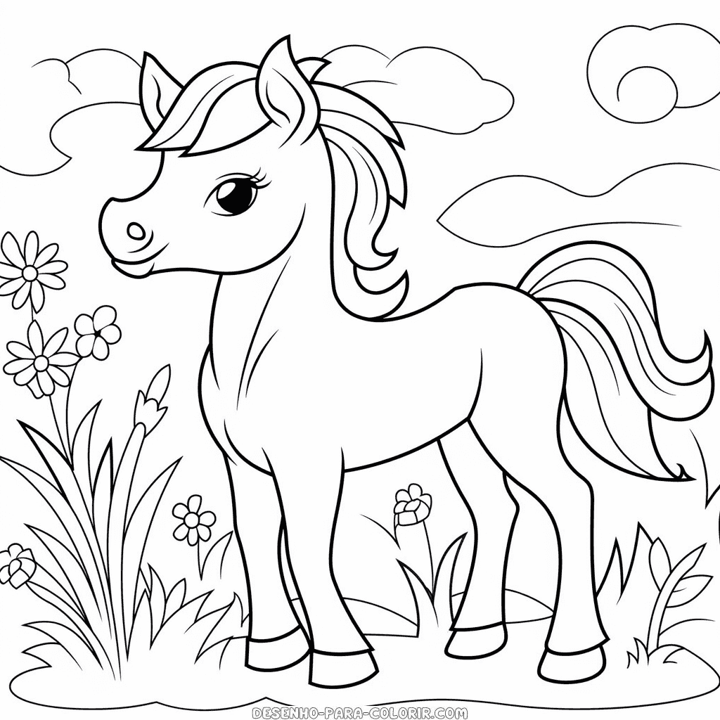 Desenho de cavalo fácil de colorir para colorir
