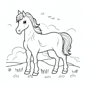 Desenho de cavalo livre na natureza para colorir