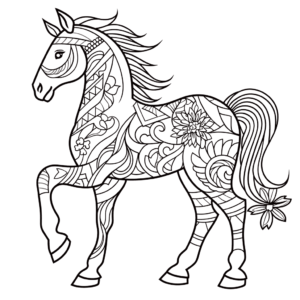 Desenho de cavalo mandala para colorir
