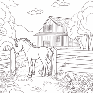 Desenho de cavalo na fazenda para colorir