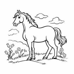 Desenho de cavalo na primavera para colorir