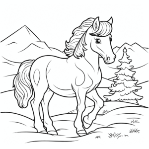 Desenho de cavalo no inverno para colorir