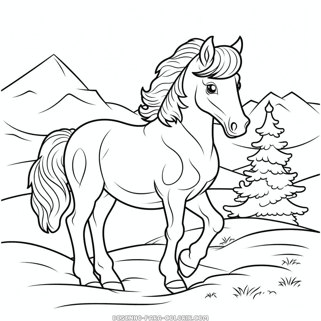 Desenho de cavalo no inverno para colorir