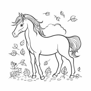 Desenho de cavalo no outono para colorir