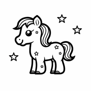 Desenho de cavalo pequeno kawaii para colorir